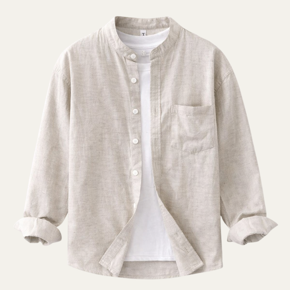 Men's Loose Fit Cotton Linen Shirt Mandarin Collar - Fashinoza