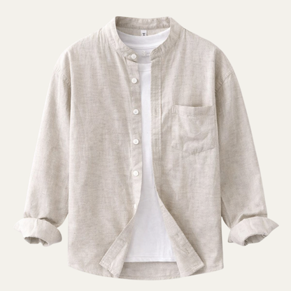 Men's Loose Fit Cotton Linen Shirt Mandarin Collar - Fashinoza