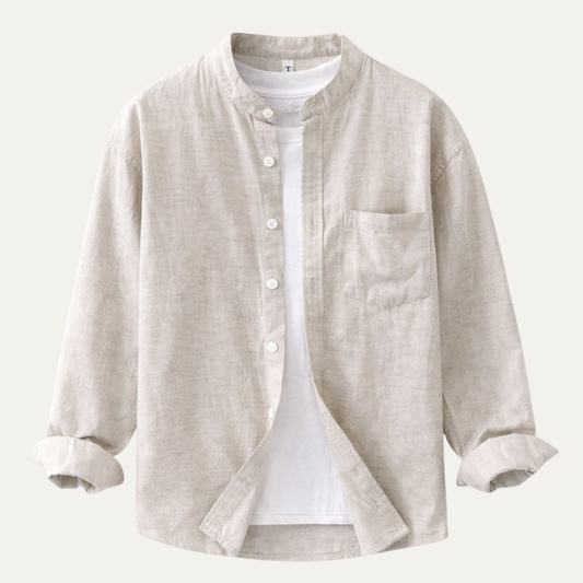 Men's Loose Fit Cotton Linen Shirt Mandarin Collar - Fashinoza