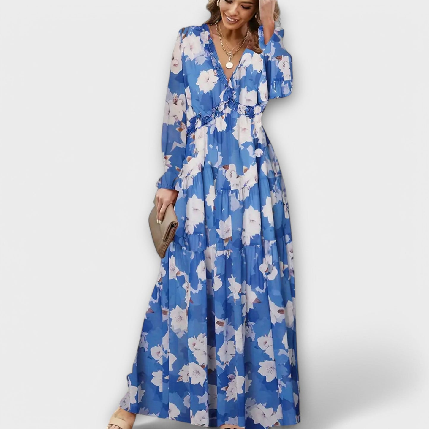 Women's Floral V-Neck Tiered Dress