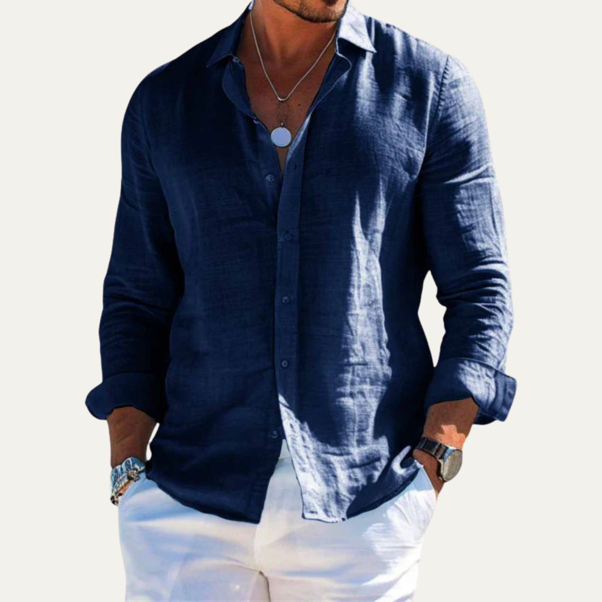 Men's Cotton Linen Shirt Trendy Lapel Style