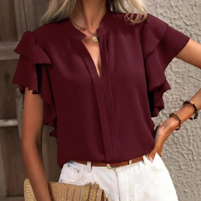 Women's Ruffle Short Sleeve Blouse V-Neck