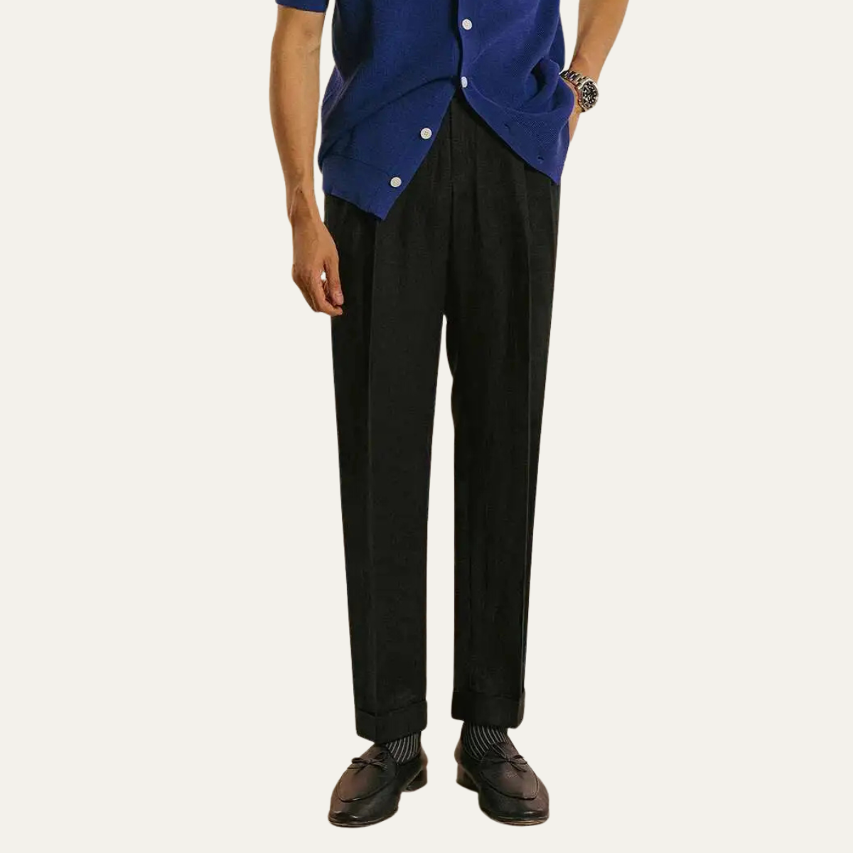 Men's High Waist Linen Dress Pants