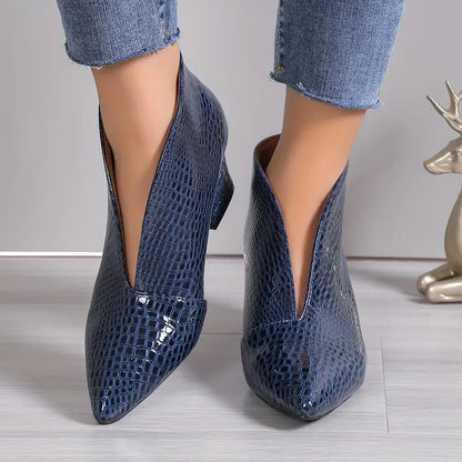 Women's Pointed Toe Ankle Boots Textured Block Heel