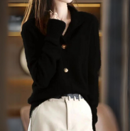 Women's Straight Cardigan Ribbed Trim