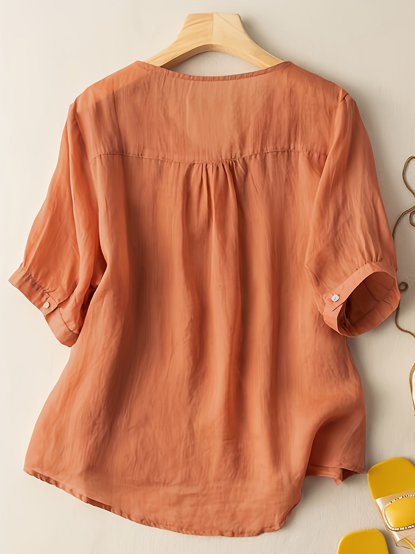 Women's Embroidered V-Neck Tunic Blouse Relaxed Fit
