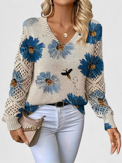 Women's Floral Pattern Sweater - Fashinoza