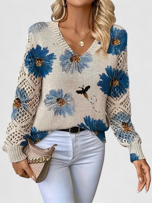 Women's Floral Pattern Sweater - Fashinoza