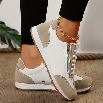 Women's Vulcanized Sneakers Patchwork Lace Up Low Top Casual Walking Shoes