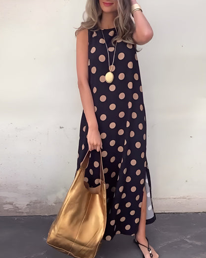 Women's Polka Dot Maxi Dress Tummy Control Flowy
