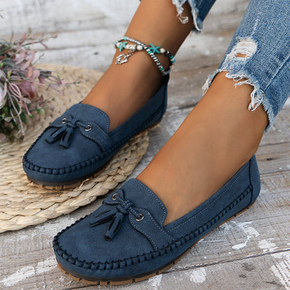 Women's Slip-On Loafers Leather Detail Brown - Fashinoza