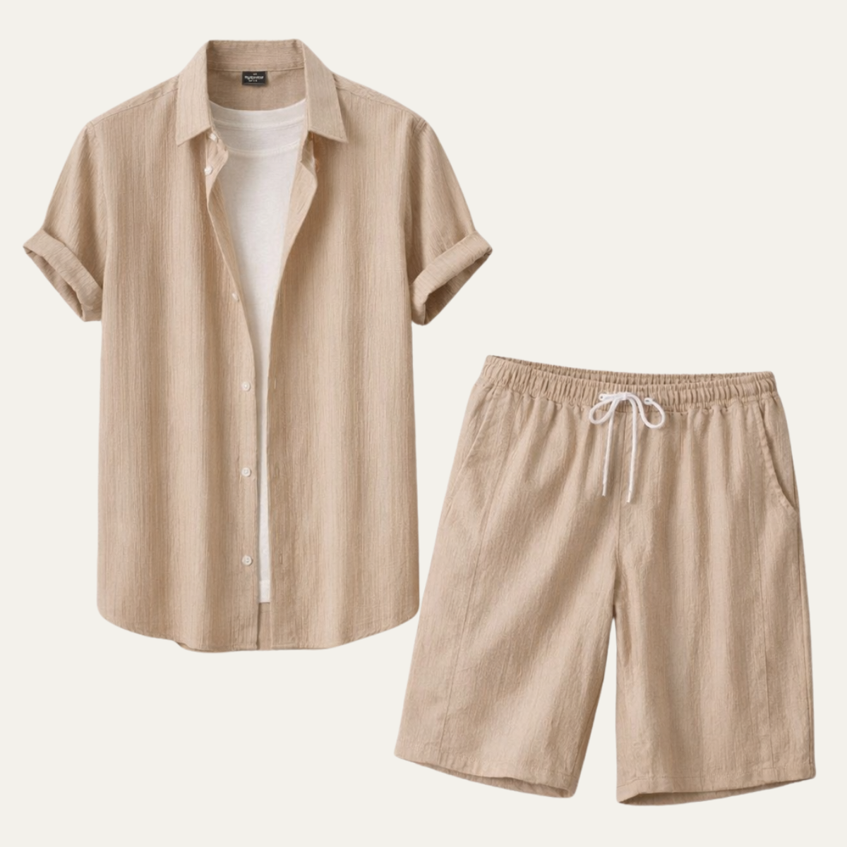 Men's Casual Button Up Shirt And Drawstring Shorts Set - Fashinoza