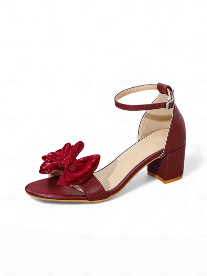 Women's Block Heels Ankle Strap Shoes with Bow Embellishment