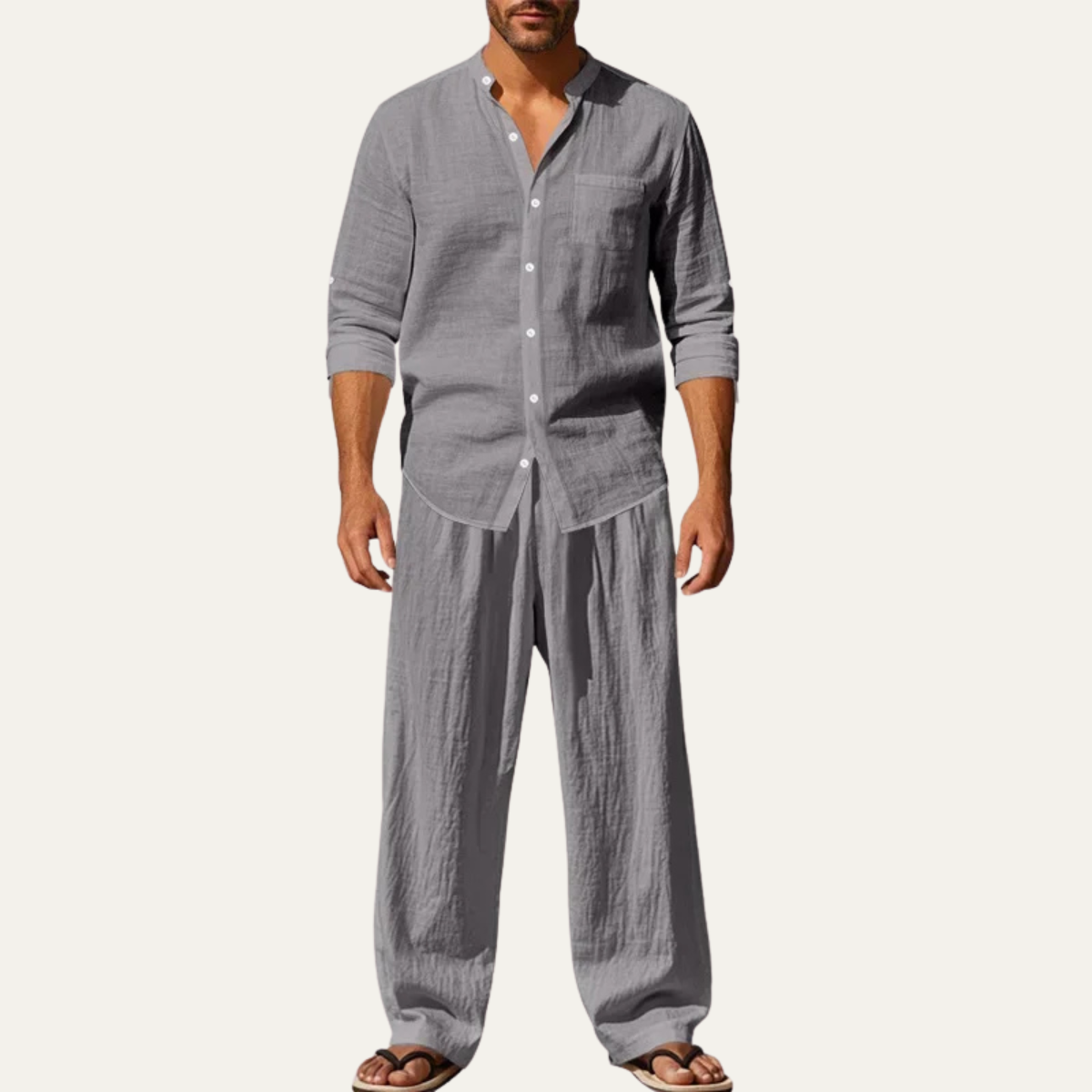 Mens Linen Two Piece Set Shirt And Pants