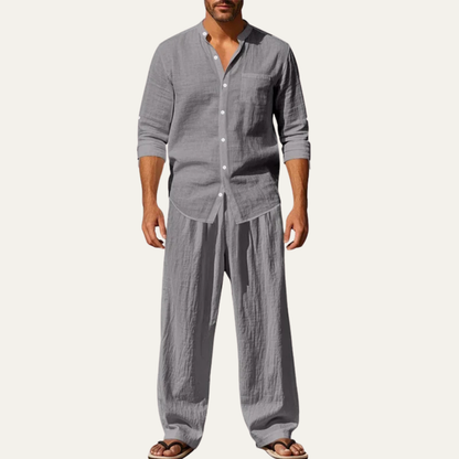 Mens Linen Two Piece Set Shirt And Pants