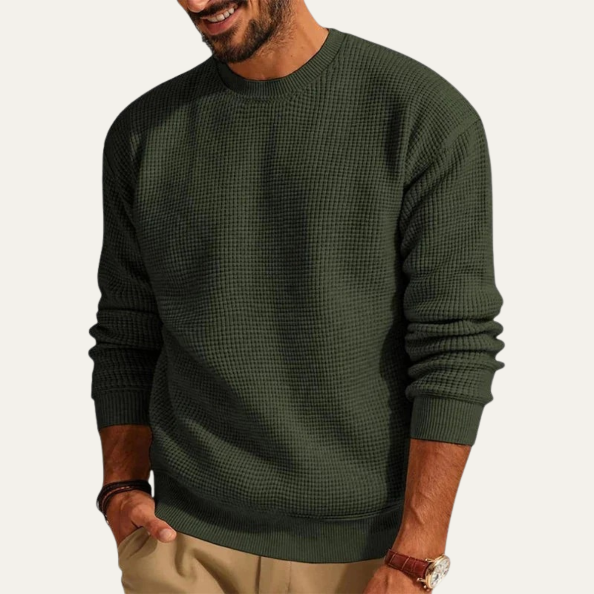 Men's Textured Knit Crew Neck Sweater