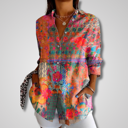 Women's Printed Button-Down Blouse - Fashinoza