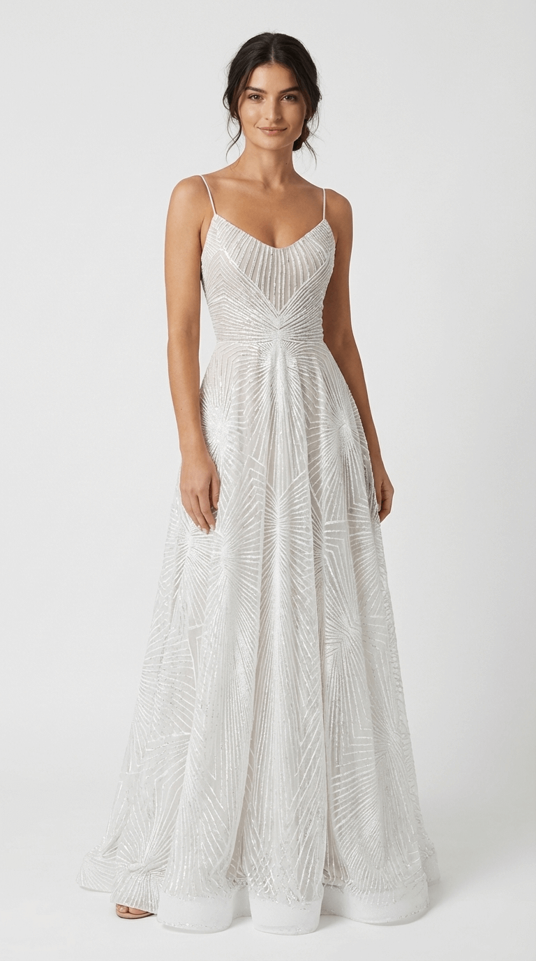 Women's Maxi Dress White Sequin - 
Fashinoza