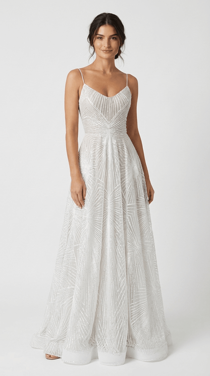 Women's Maxi Dress White Sequin - 
Fashinoza