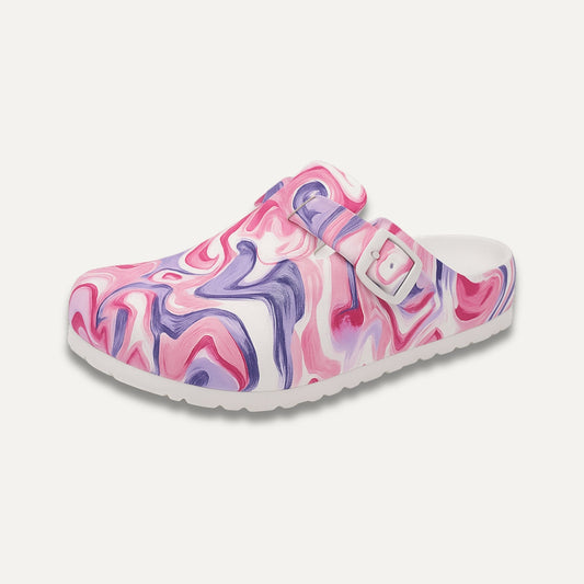 Women's Printed Clog Mules Adjustable Strap Lightweight EVA Nursing Shoes Work Slides