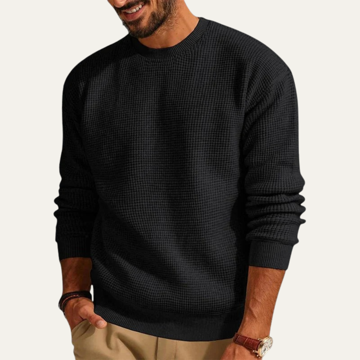 Men's Textured Knit Crew Neck Sweater