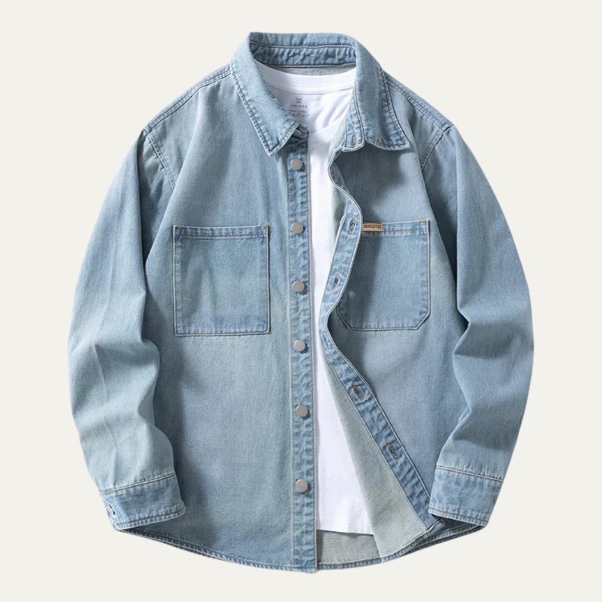 Mens Vintage Denim Shirt Loose Fit Button Up Blue - Fashinoza