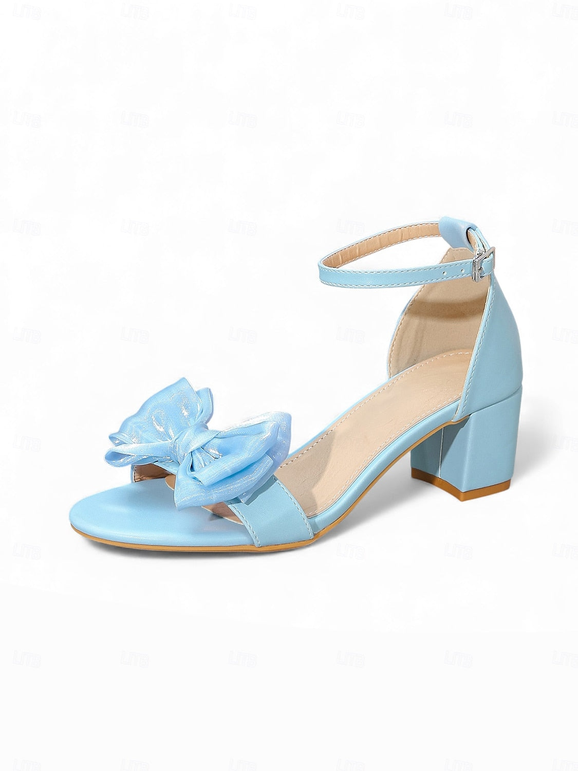 Women's Block Heels Ankle Strap Shoes with Bow Embellishment