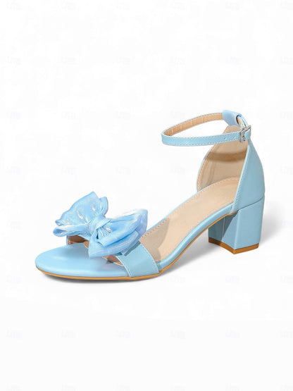 Women's Block Heels Ankle Strap Shoes with Bow Embellishment