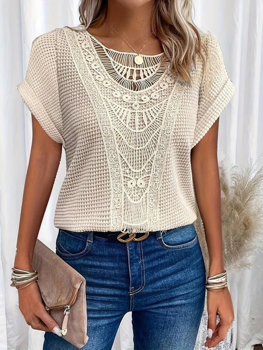 Women's Round Neck Lace Trim - Fashinoza