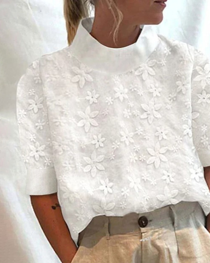 Women's Floral Embroidered High Neck Blouse - Fashinoza