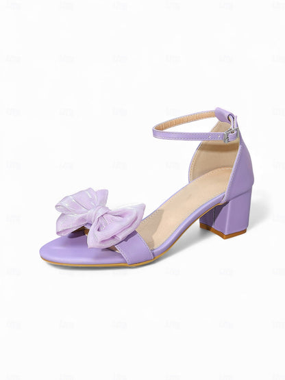 Women's Block Heels Ankle Strap Shoes with Bow Embellishment