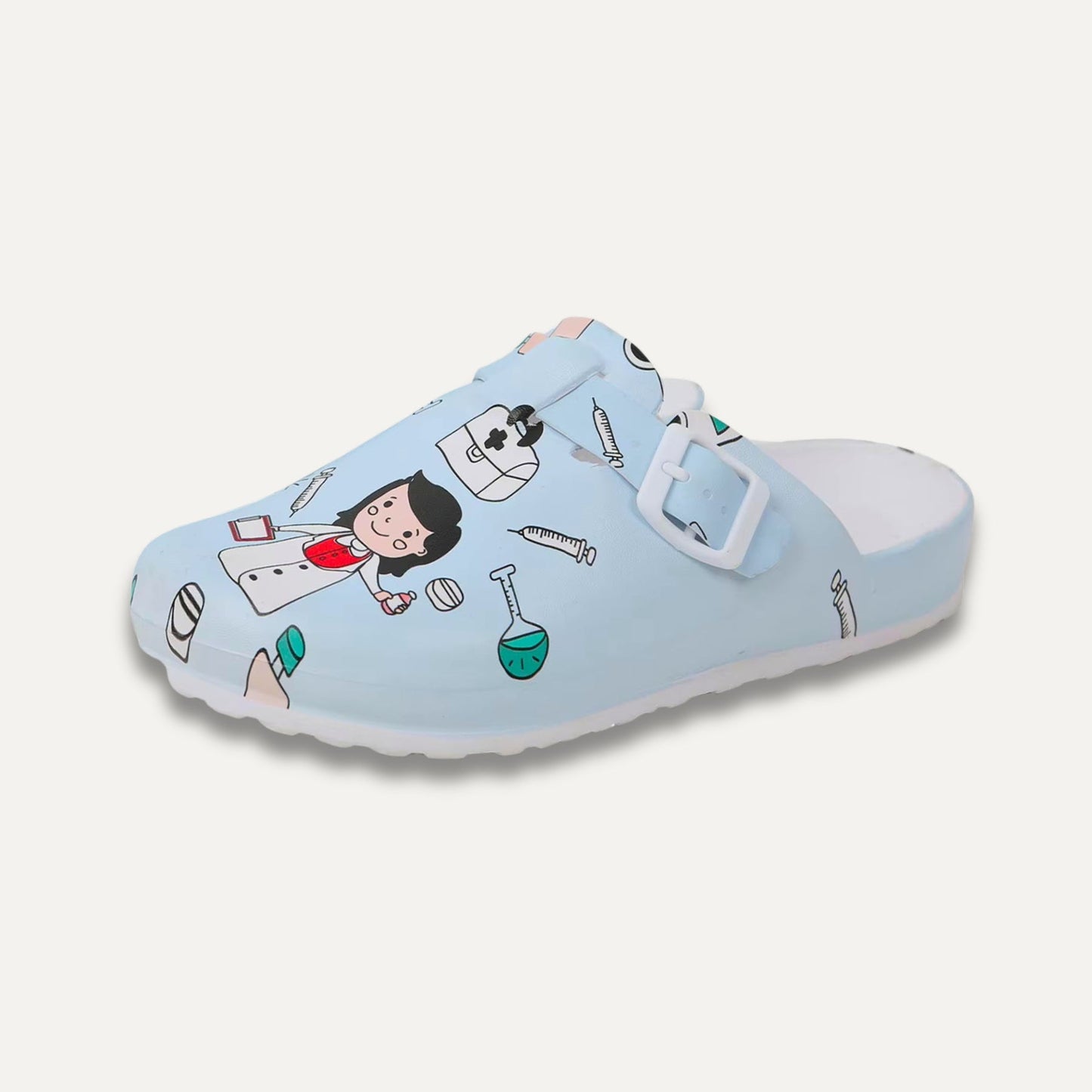 Women's Printed Clog Mules Adjustable Strap Lightweight EVA Nursing Shoes Work Slides
