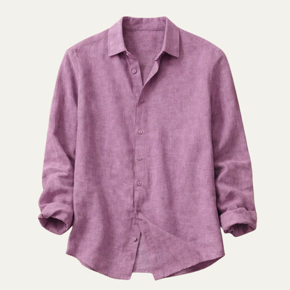 Men's Linen Cotton Shirt Lightweight Turn Down Collar - Fashinoza