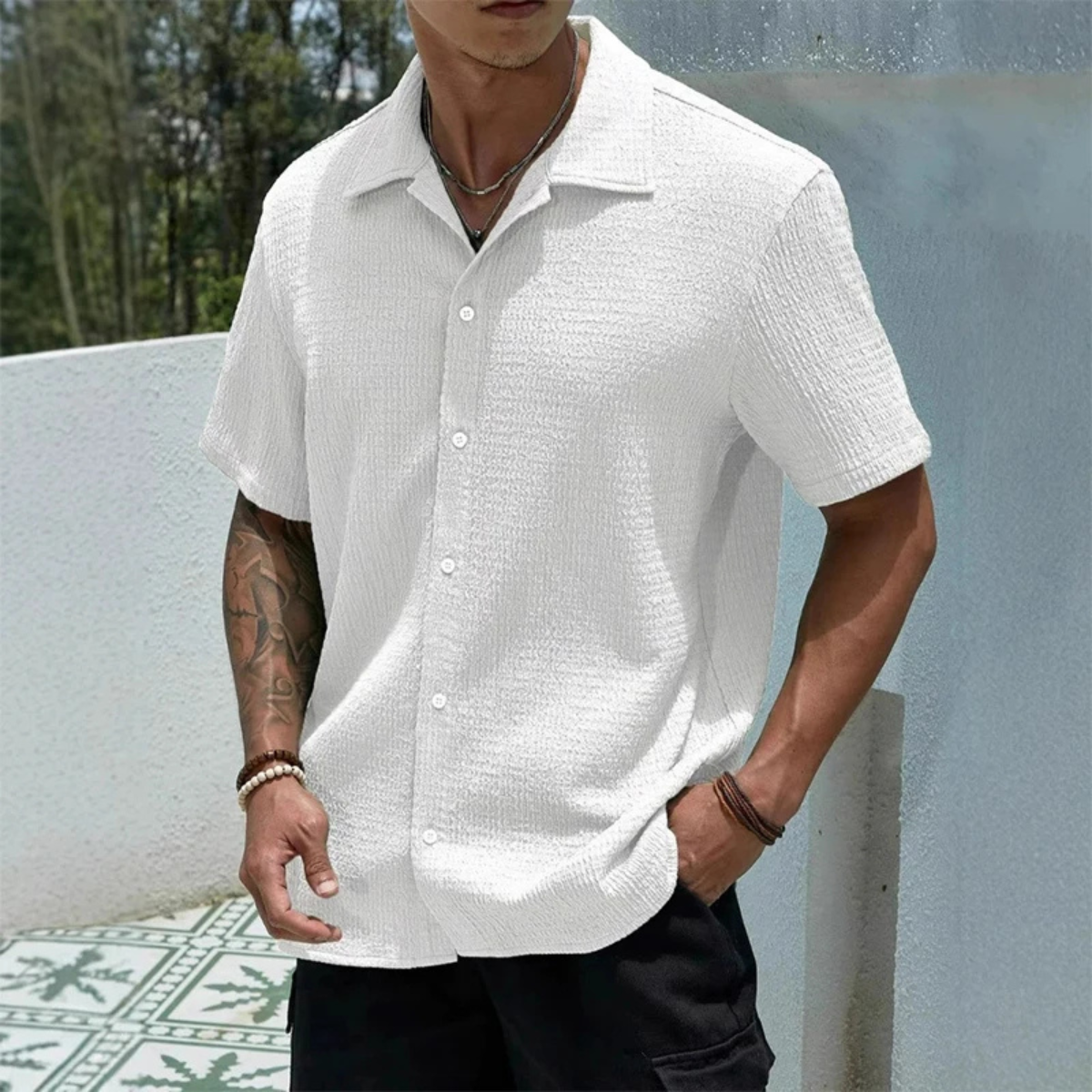 Men's Lightweight Button-Up Streetwear Shirt