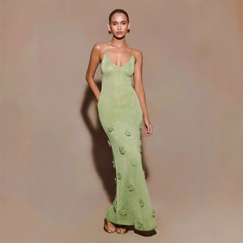 Women's Crochet Floral Sequin Dress - 
Fashinoza