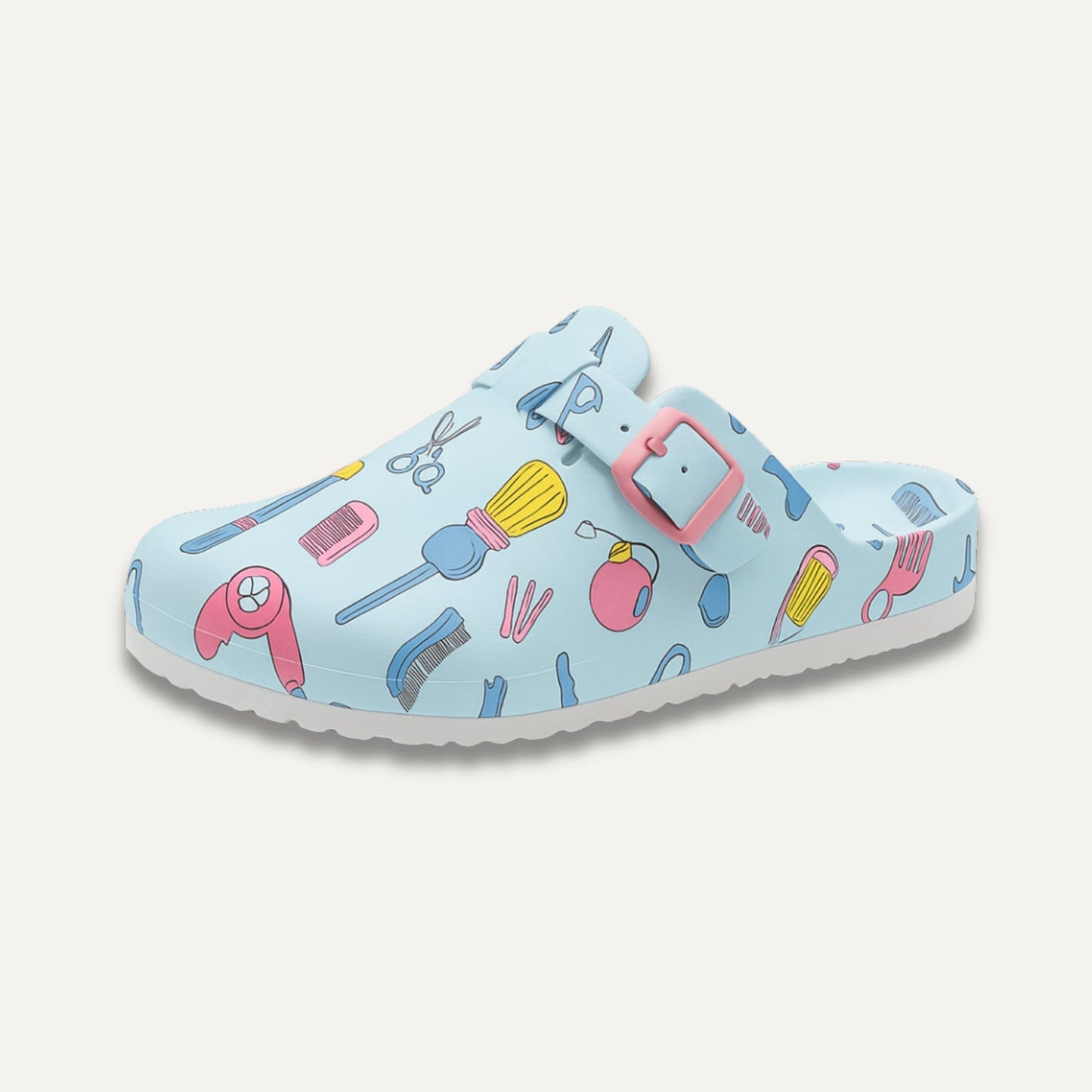 Women's Printed Clog Mules Adjustable Strap Lightweight EVA Nursing Shoes Work Slides