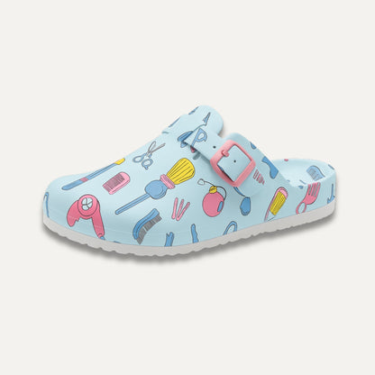 Women's Printed Clog Mules Adjustable Strap Lightweight EVA Nursing Shoes Work Slides