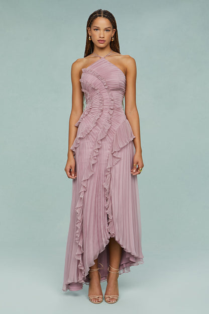 Women's Ruffle Dress Diagonal Trim