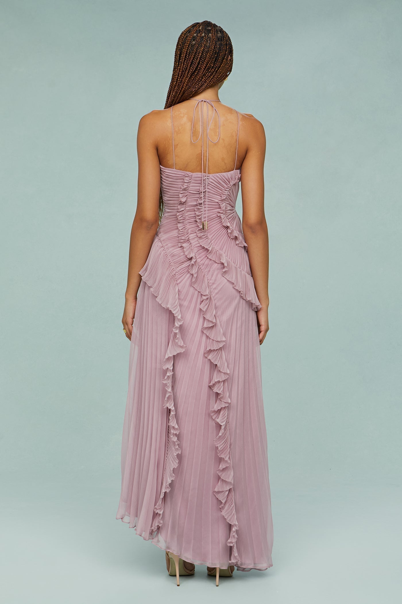Women's Ruffle Dress Diagonal Trim