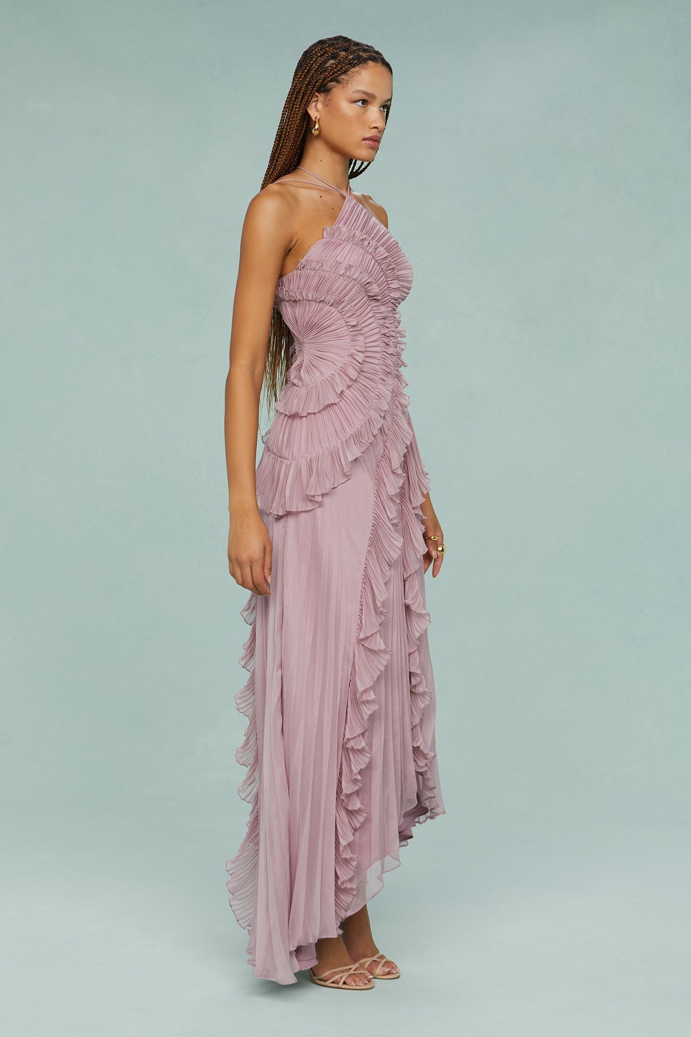 Women's Ruffle Dress Diagonal Trim