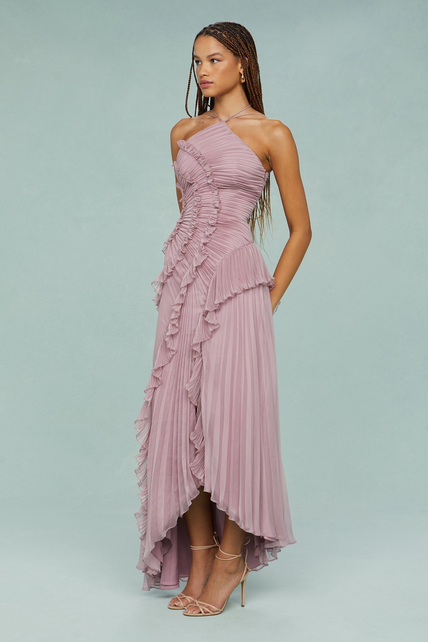 Women's Ruffle Dress Diagonal Trim