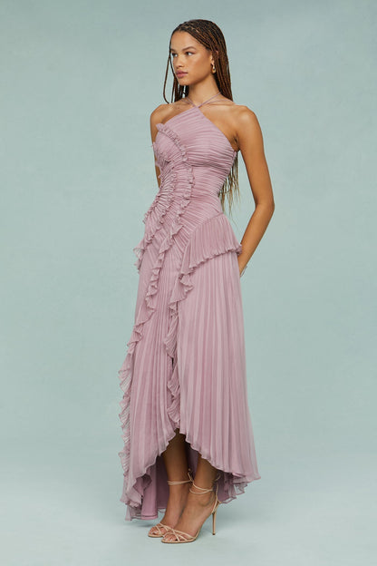 Women's Ruffle Dress Diagonal Trim