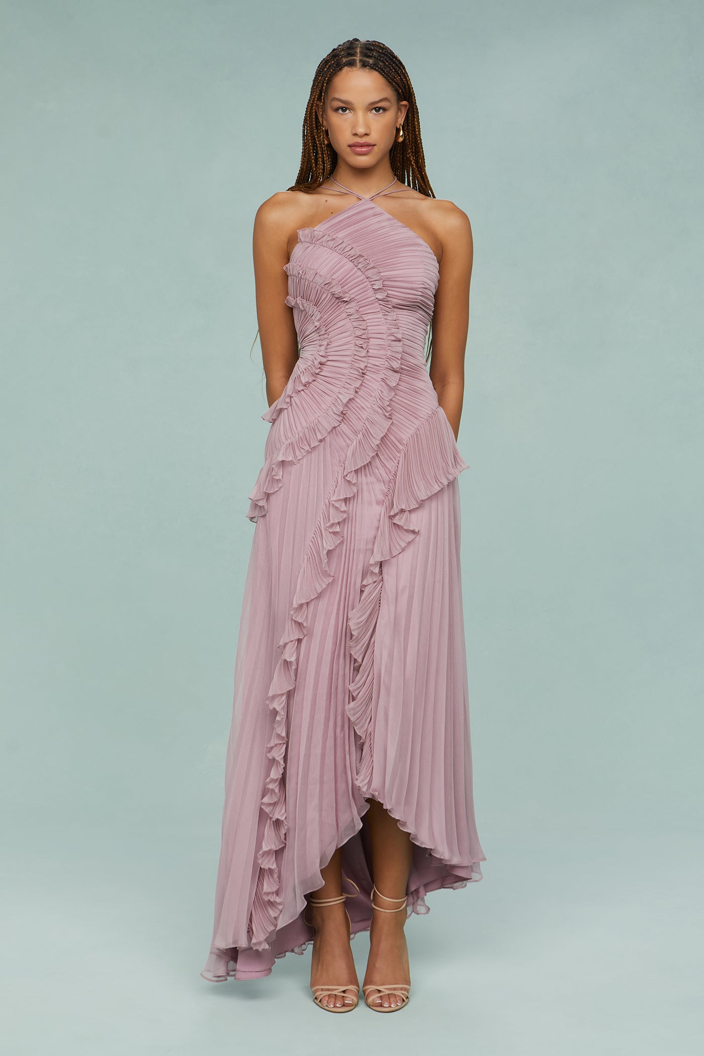 Women's Ruffle Dress Diagonal Trim