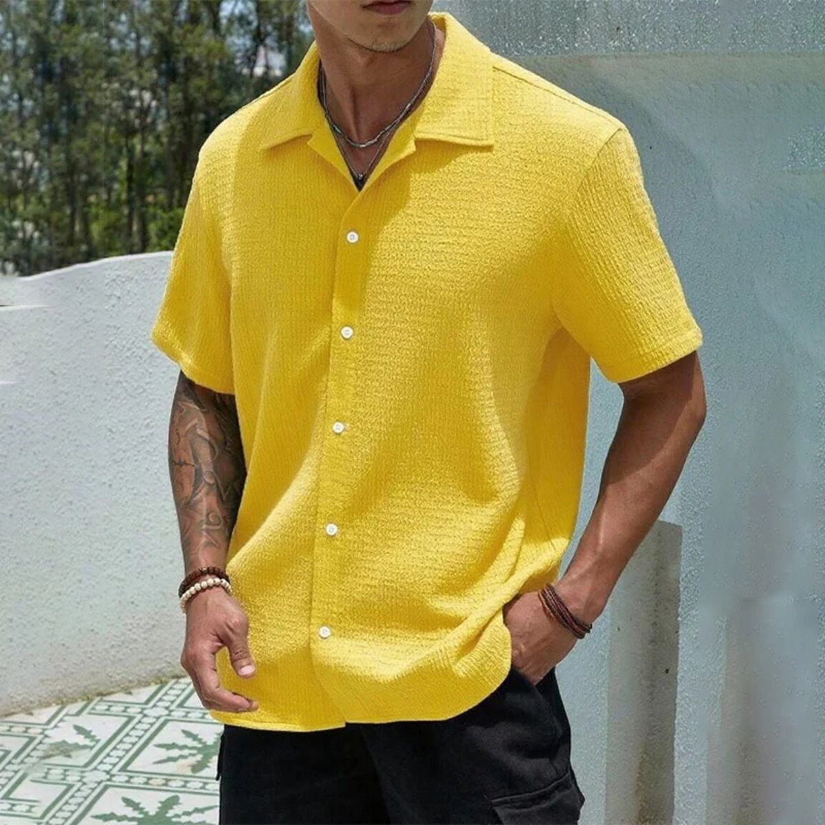 Men's Lightweight Button-Up Streetwear Shirt