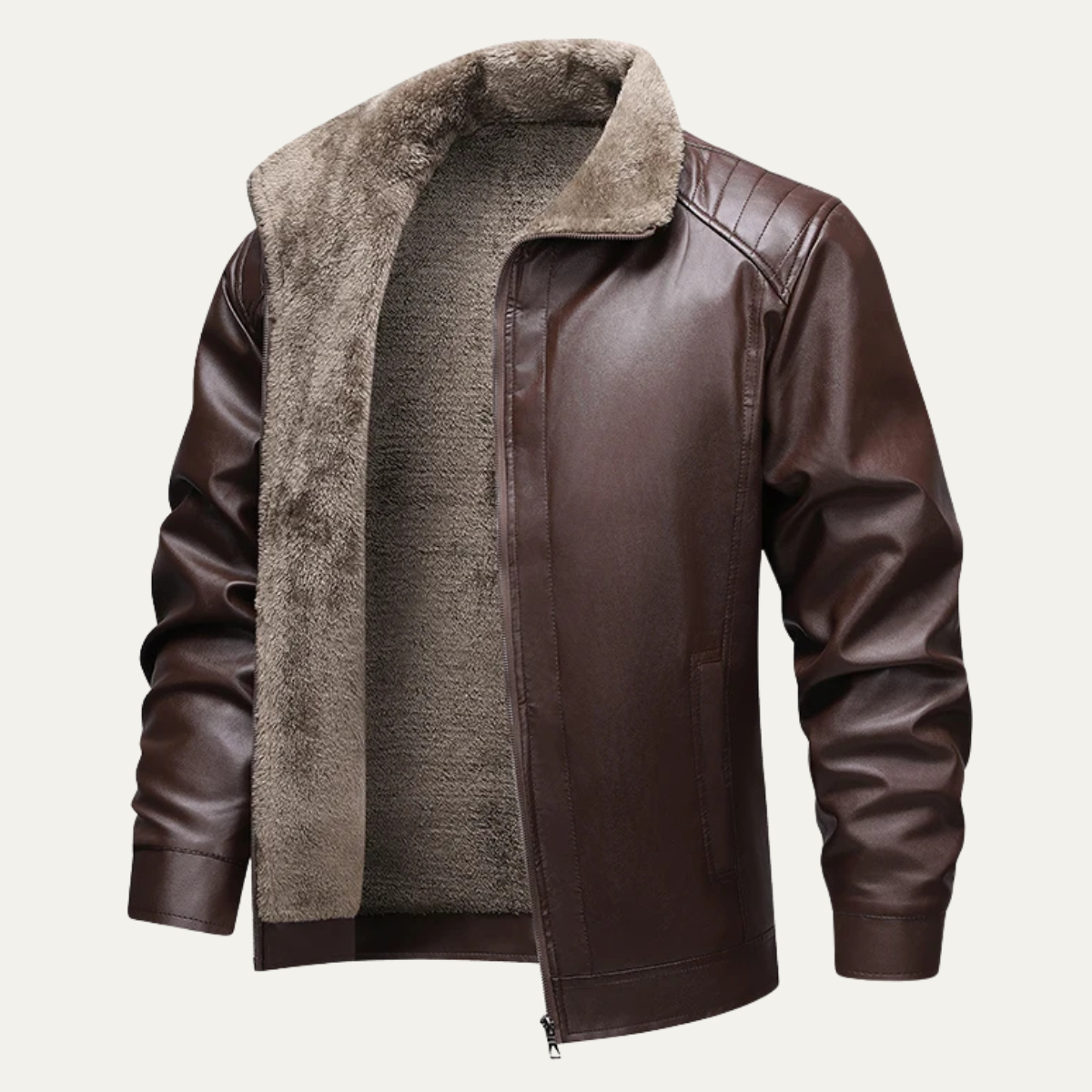 Men's Leather Jacket Fleece Lined Winter Black - Fashinoza
