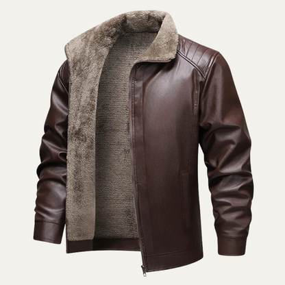 Men's Leather Jacket Fleece Lined Winter Black - Fashinoza