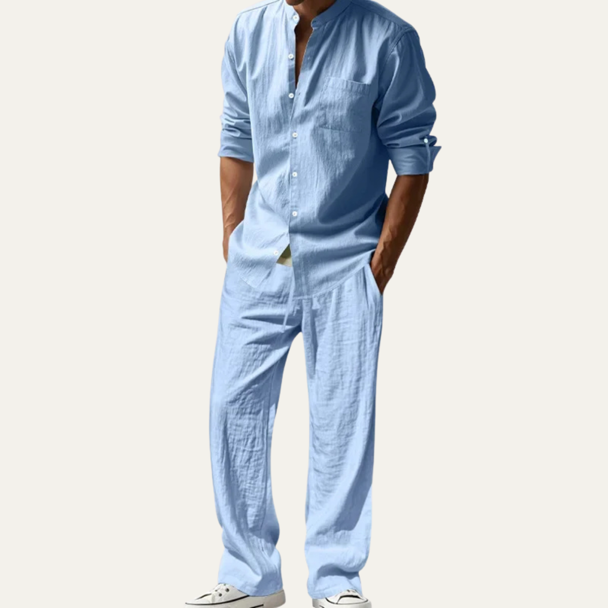 Mens Linen Two Piece Set Shirt And Pants