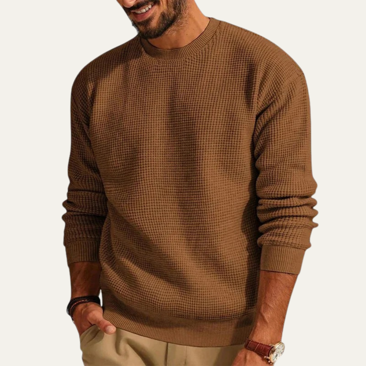 Men's Textured Knit Crew Neck Sweater