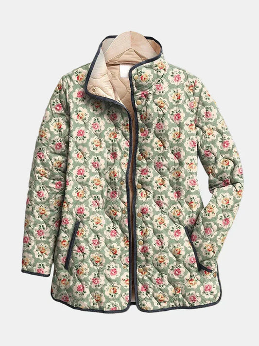 Women's Floral Print Button Jacket - Fashinoza