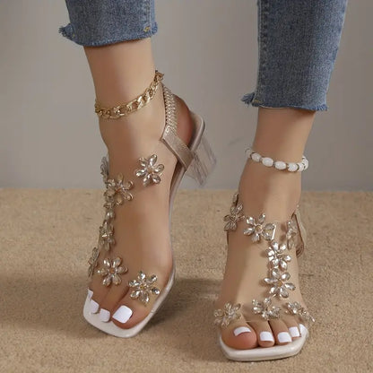 Women's Rhinestone Block Heel Sandals